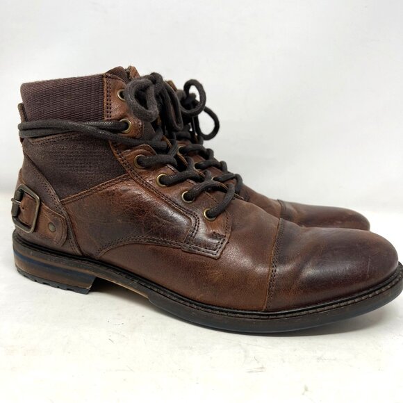 Aldo Mens Brown Leather Lace Up Boot Buckle Accent Wrap Size 11 - Picture 3 of 11